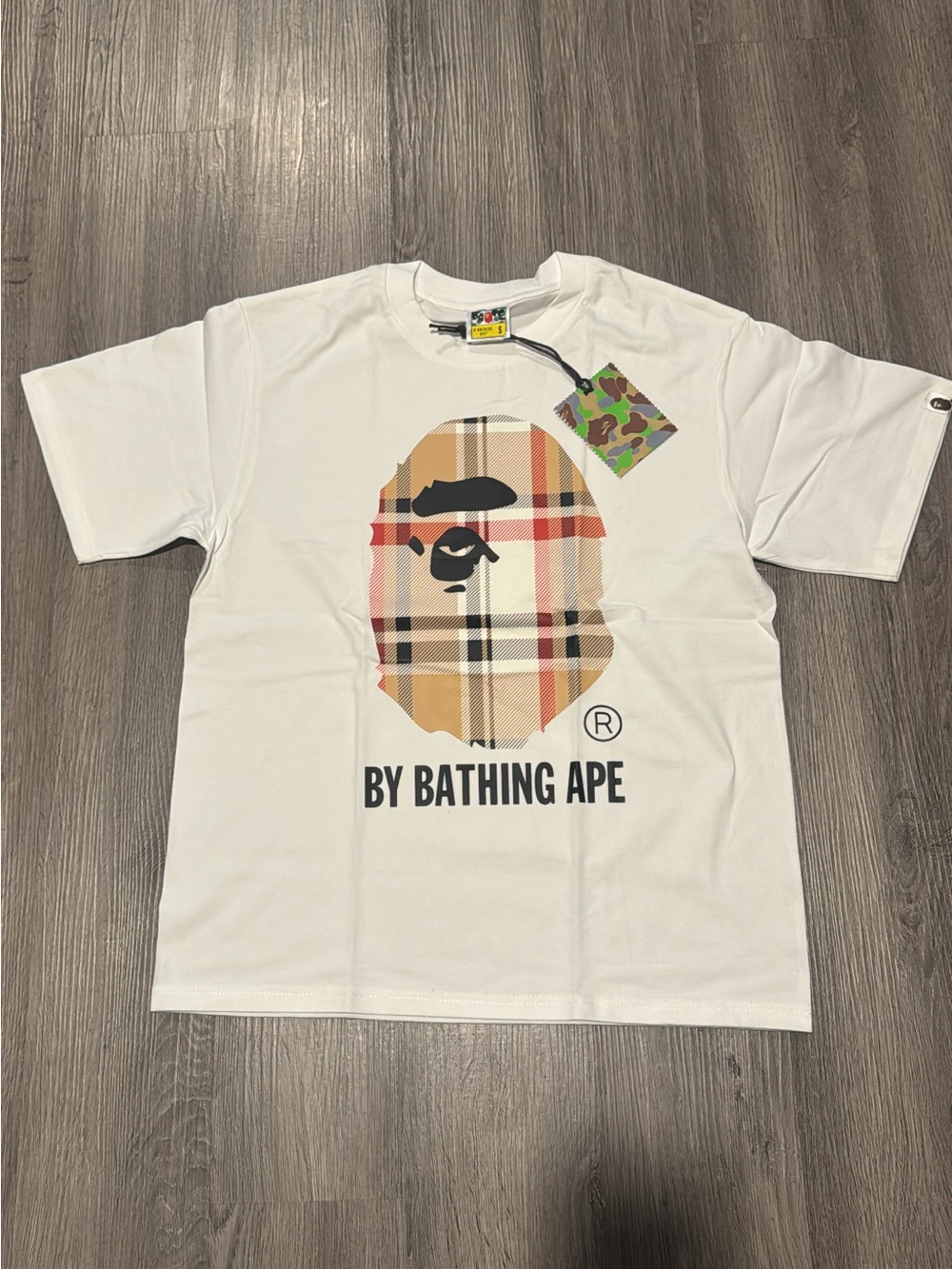 Bape White Plaid Ape Head Short Sleeve Tee